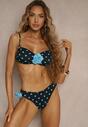 Jasnoniebieskie Bikini w Grochy z Kwiatowymi Aplikacjami Biustonosz i Figi Loritia