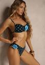 Jasnoniebieskie Bikini w Grochy z Kwiatowymi Aplikacjami Biustonosz i Figi Loritia