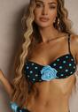 Jasnoniebieskie Bikini w Grochy z Kwiatowymi Aplikacjami Biustonosz i Figi Loritia