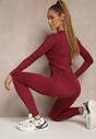 Bordowy Komplet Sportowy Legginsy i Top Typu Longsleeve Dorotia