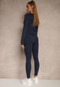 Granatowy Komplet Sportowy Legginsy i Top Typu Longsleeve Dorotia