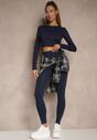 Granatowy Komplet Sportowy Legginsy i Top Typu Longsleeve Dorotia