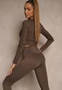 Brązowy Komplet Sportowy Legginsy i Top Typu Longsleeve Dorotia