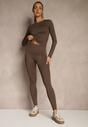 Brązowy Komplet Sportowy Legginsy i Top Typu Longsleeve Dorotia