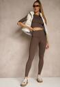 Brązowy Komplet Sportowy Legginsy i Top Typu Longsleeve Dorotia