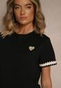 Czarny Bawełniany T-shirt z Sercem Firile