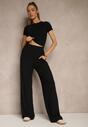Czarny Komplet z Bawełny T-shirt Typu Crop Top i Spodnie Wide Leg Nelisandra