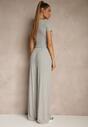 Szary Komplet z Bawełny T-shirt Typu Crop Top i Spodnie Wide Leg Nelisandra