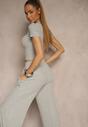 Szary Komplet z Bawełny T-shirt Typu Crop Top i Spodnie Wide Leg Nelisandra