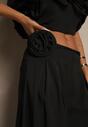 Czarne Spodnie o Szerokim Kroju High Waist z Kwiatem 3D Firalisse