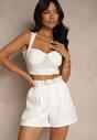 Białe Szorty High Waist z Paskiem Linave