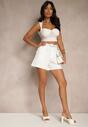 Białe Szorty High Waist z Paskiem Linave