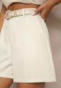 Beżowe Szorty High Waist z Paskiem Linave