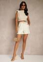 Beżowe Szorty High Waist z Paskiem Linave