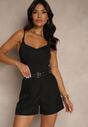 Czarne Szorty High Waist z Paskiem Linave