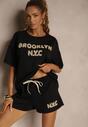 Czarny Komplet z Wiskozą o Fasonie Oversize T-shirt i Szorty Lirafina