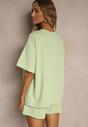 Jasnozielony Komplet z Wiskozą o Fasonie Oversize T-shirt i Szorty Lirafina
