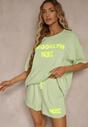 Jasnozielony Komplet z Wiskozą o Fasonie Oversize T-shirt i Szorty Lirafina