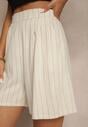Beżowe Szorty z Lnem i Wiskozą High Waist w Paski Kolirelle