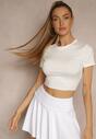Biały Dopasowany T-shirt z Wiskozą o Kroju Crop Top Folaviela