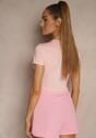 Różowy Dopasowany T-shirt z Wiskozą o Kroju Crop Top Folaviela