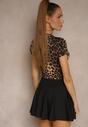 Panterkowy Dopasowany T-shirt z Wiskozą o Kroju Crop Top Folaviela