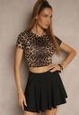 Panterkowy Dopasowany T-shirt z Wiskozą o Kroju Crop Top Folaviela