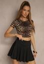 Panterkowy Dopasowany T-shirt z Wiskozą o Kroju Crop Top Folaviela
