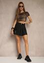 Panterkowy Dopasowany T-shirt z Wiskozą o Kroju Crop Top Folaviela