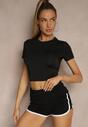 Czarny Dopasowany T-shirt z Wiskozą o Kroju Crop Top Folaviela
