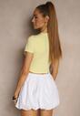 Żółty Dopasowany T-shirt z Wiskozą o Kroju Crop Top Folaviela