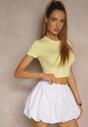 Żółty Dopasowany T-shirt z Wiskozą o Kroju Crop Top Folaviela