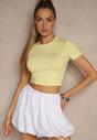 Żółty Dopasowany T-shirt z Wiskozą o Kroju Crop Top Folaviela