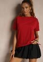 Bordowy Bawełniany T-shirt o Kroju Oversize Zilona