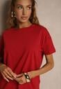 Bordowy Bawełniany T-shirt o Kroju Oversize Zilona