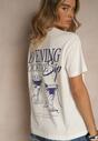 Jasnobeżowy T-shirt z Bawełny z Nadrukiem Adferia