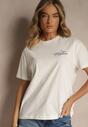Jasnobeżowy T-shirt z Bawełny z Nadrukiem Adferia
