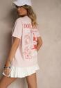 Jasnoróżowy T-shirt z Bawełny z Nadrukiem Adferia