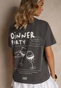 Ciemnoszary T-shirt z Bawełny z Nadrukiem Adferia
