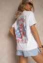 Biało-Niebieski T-shirt Oversize z Bawełny Ozdobiony Nadrukiem Filiora