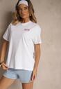 Biało-Niebieski T-shirt Oversize z Bawełny Ozdobiony Nadrukiem Filiora