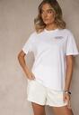 Biało-Czerwony T-shirt Oversize z Bawełny Ozdobiony Nadrukiem Filiora
