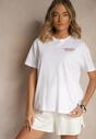 Biało-Czerwony T-shirt Oversize z Bawełny Ozdobiony Nadrukiem Filiora