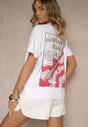 Biało-Czerwony T-shirt Oversize z Bawełny Ozdobiony Nadrukiem Filiora