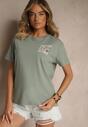 Ciemnozielony T-shirt z Bawełny o Kroju Oversize Fillinea
