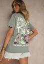 Ciemnozielony T-shirt z Bawełny o Kroju Oversize Fillinea