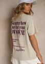 Jasnobeżowy T-shirt z Bawełny o Kroju Oversize Fillinea