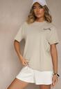 Jasnobeżowy T-shirt z Bawełny o Kroju Oversize Fillinea
