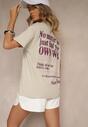 Jasnobeżowy T-shirt z Bawełny o Kroju Oversize Fillinea