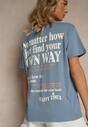 Niebieski T-shirt z Bawełny o Kroju Oversize Fillinea